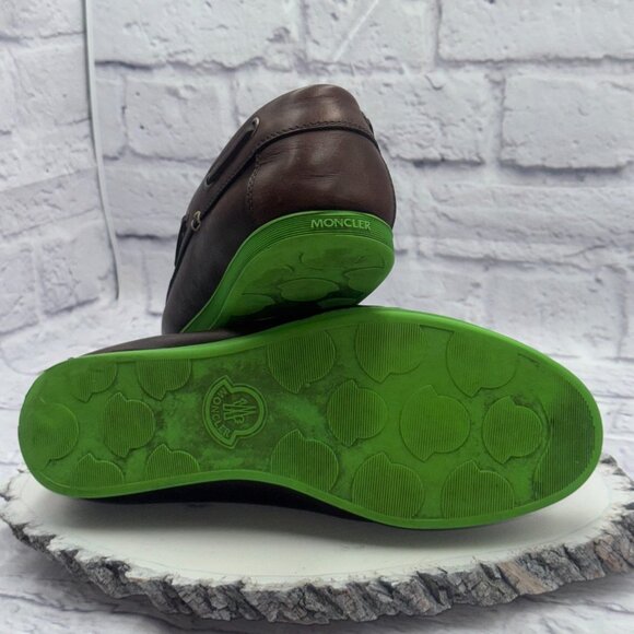 MONCLER Guadeloupe Leather Boat Shoes Green Soles Size EU 41 US 8 Made in Italy - Picture 14 of 14